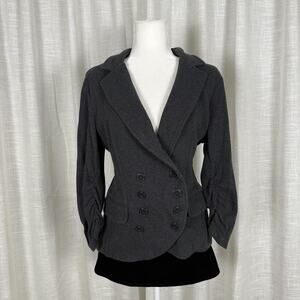 New York & Company Blazer Jacket Womens XL Gray Double Breasted Knit Ruched